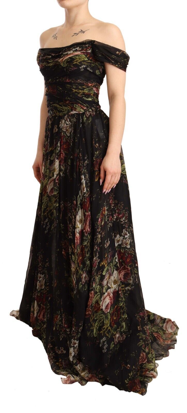 Floral Silk Off-Shoulder Long Dress