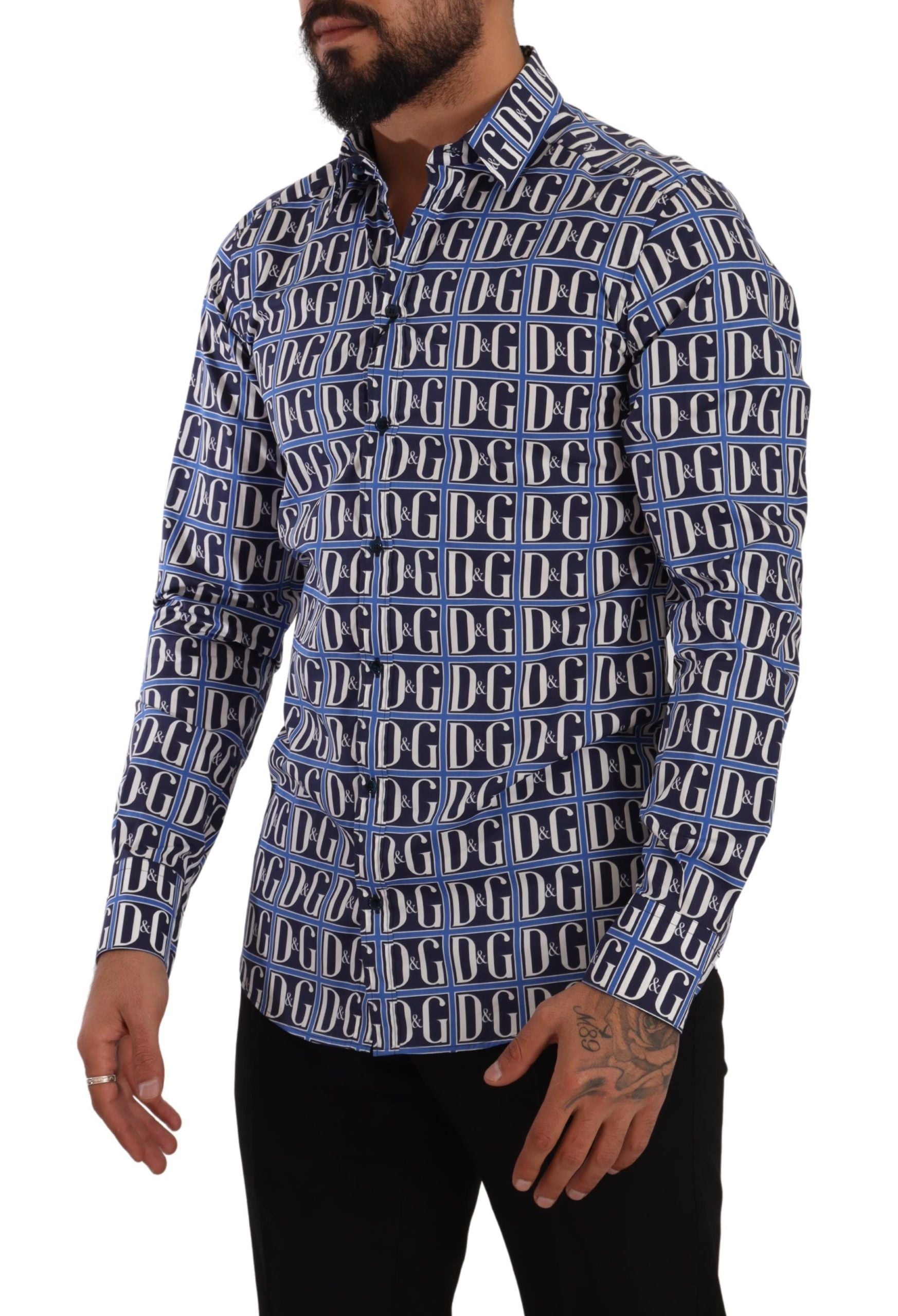 Slim Fit Blue Logo Cotton Shirt