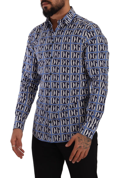 Slim Fit Blue Logo Cotton Shirt