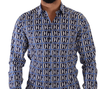 Slim Fit Blue Logo Cotton Shirt