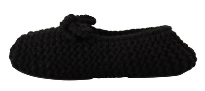 Elegant Black Wool Knit Ballet Flats