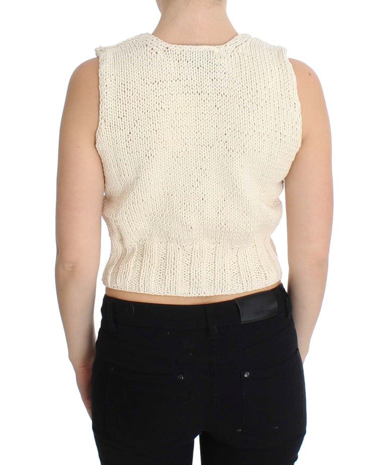 Beige Sleeveless Cotton Blend Vest Sweater