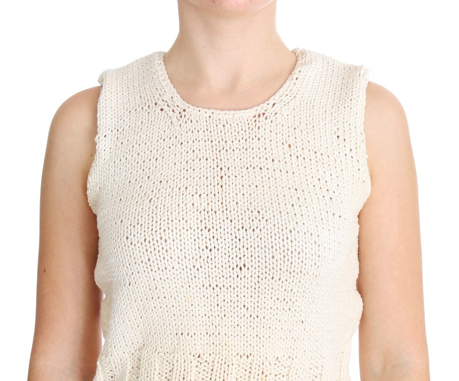 Beige Sleeveless Cotton Blend Vest Sweater