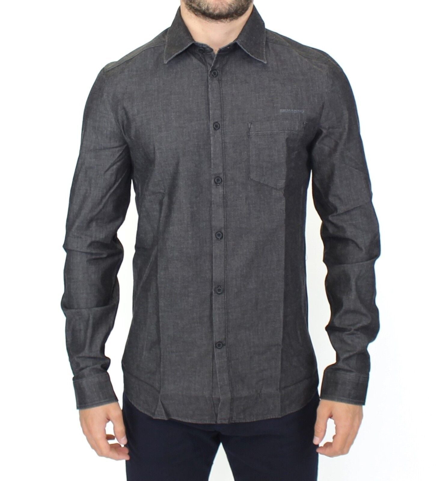 Elegant Gray Stretch Denim Casual Shirt