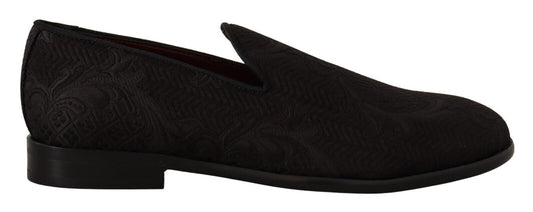 Black Floral Brocade Slippers