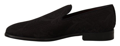 Black Floral Brocade Slippers