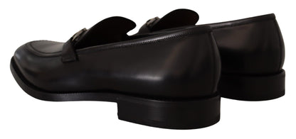 Suave Black Leather Gancio Bit Loafers