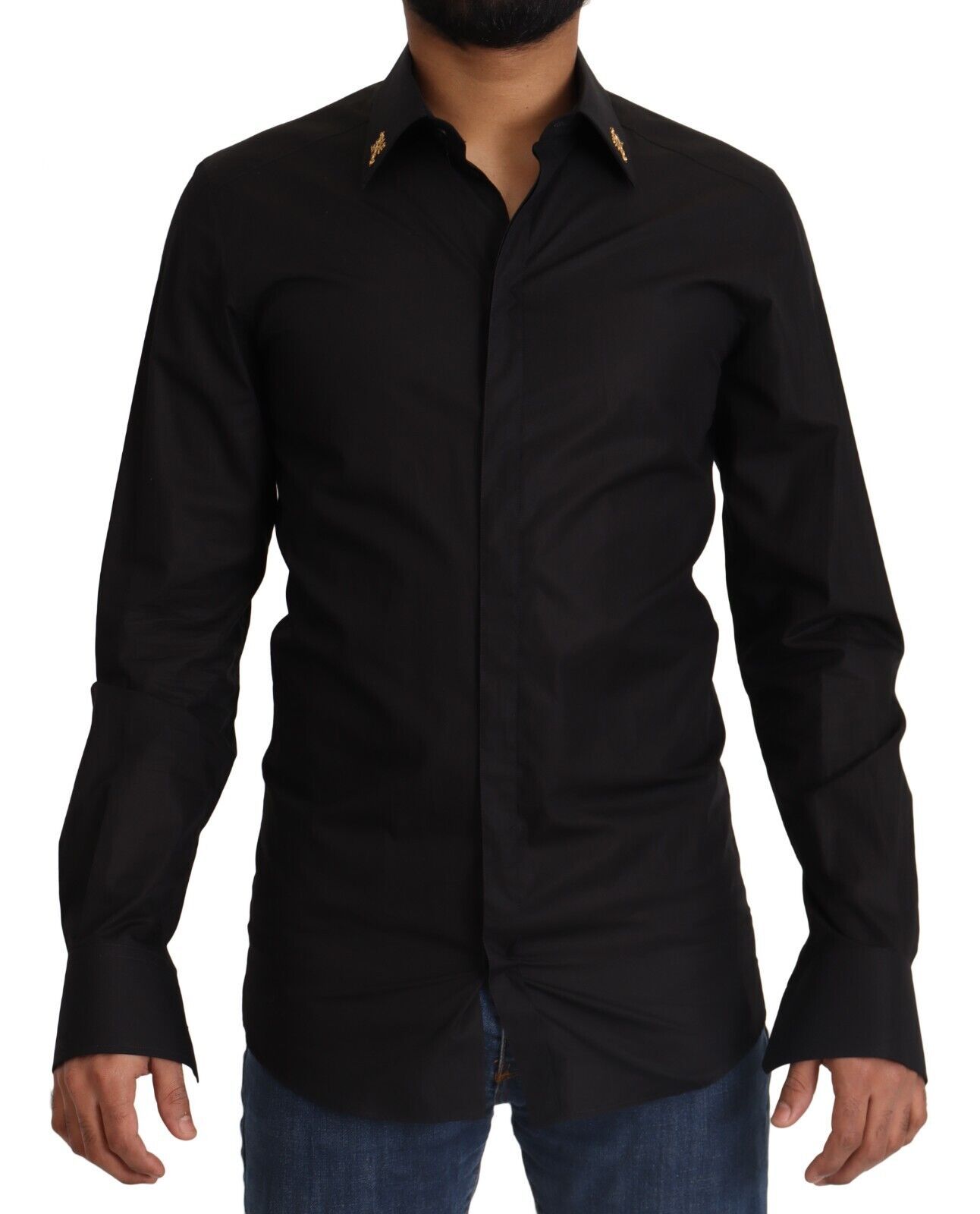 Elegant Slim Fit Black Cotton Dress Shirt