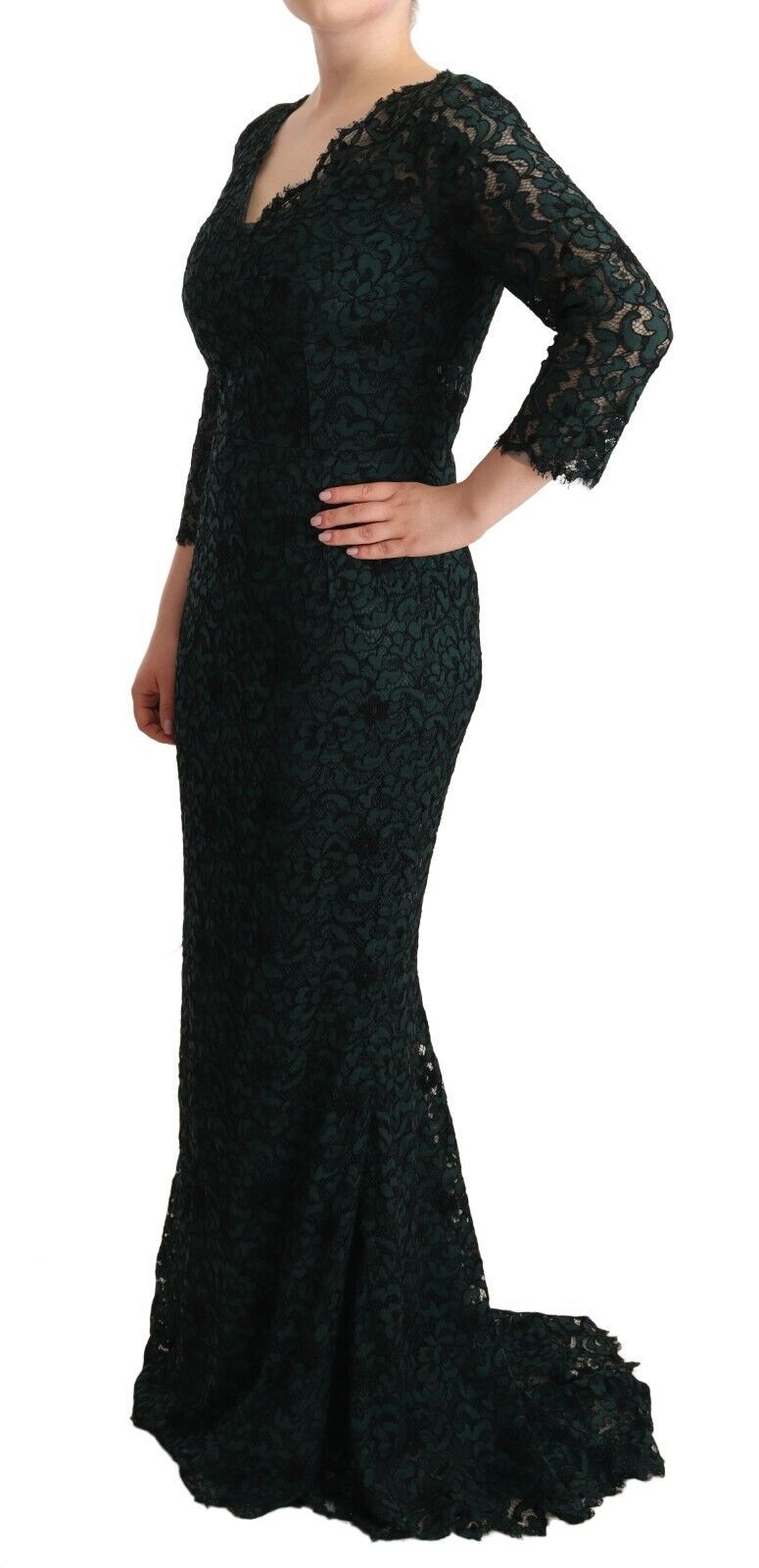 Elegant Lace Floor-Length V-Neck Dress