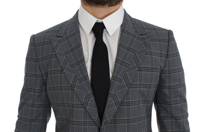 Elegant Blue Checkered Slim Fit Blazer