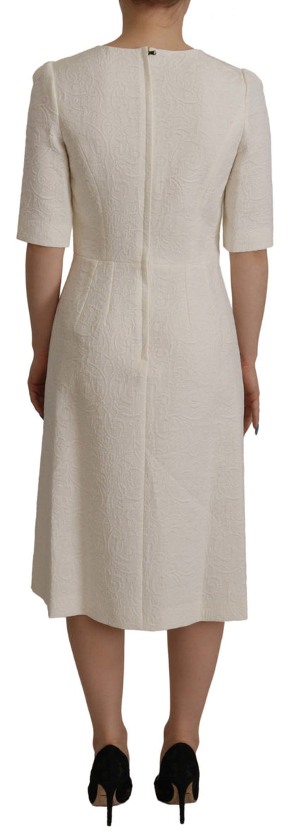 Exquisite Jacquard Midi Dress in White