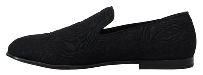 Elegant Jacquard Black Loafers Slide On Flats