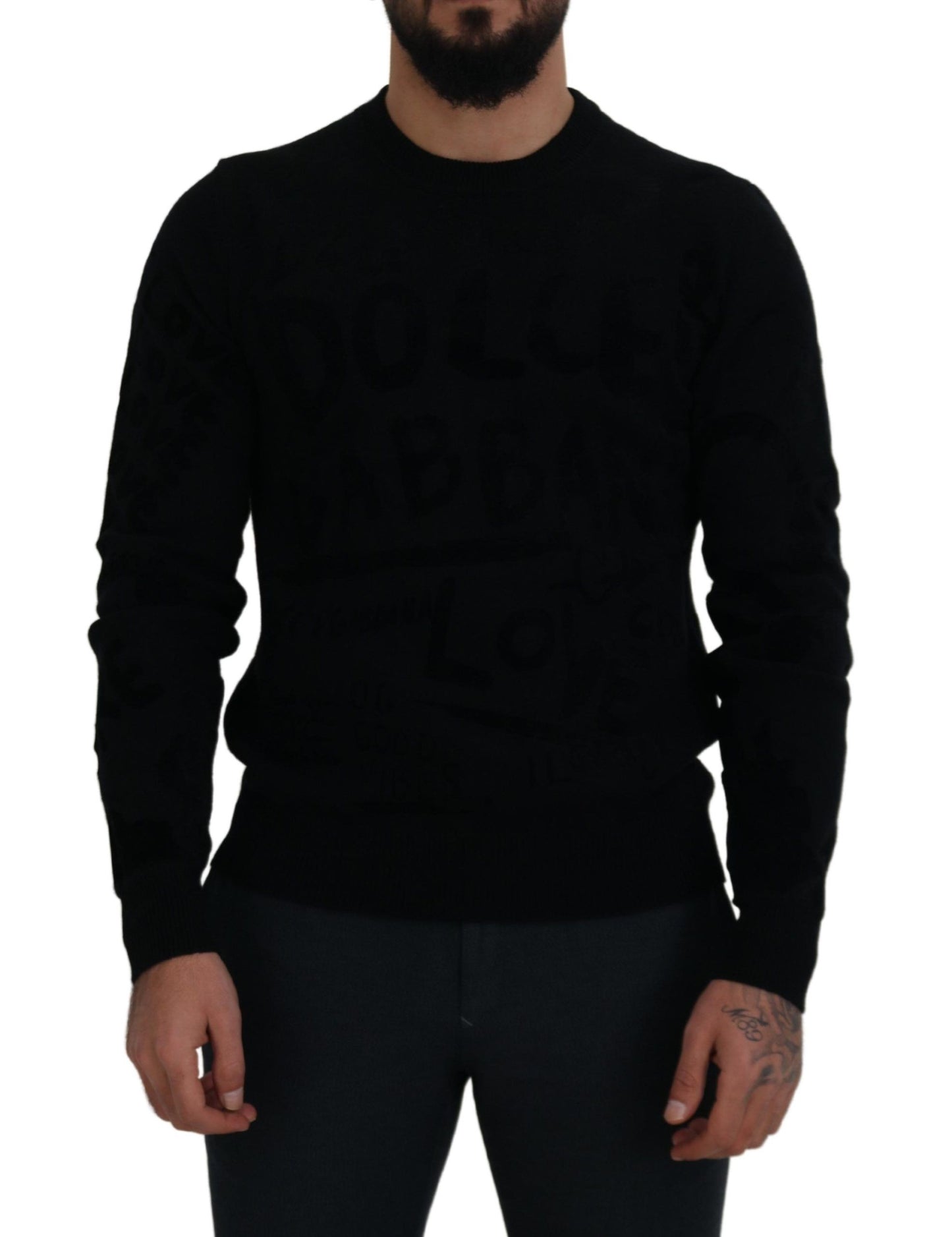 Elegant Black Logo Wool Sweater