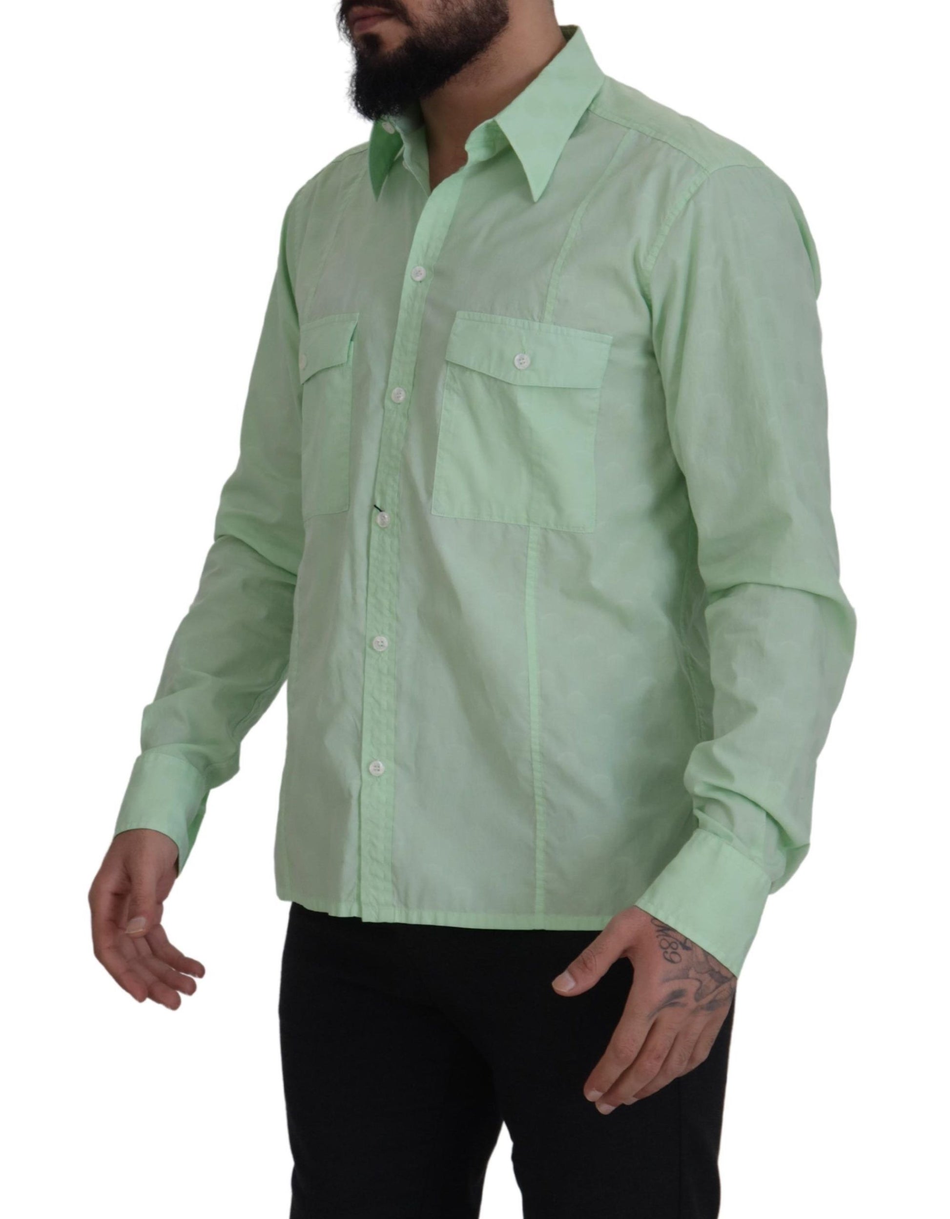 Mint Green Slim Fit Casual Button-Down Shirt