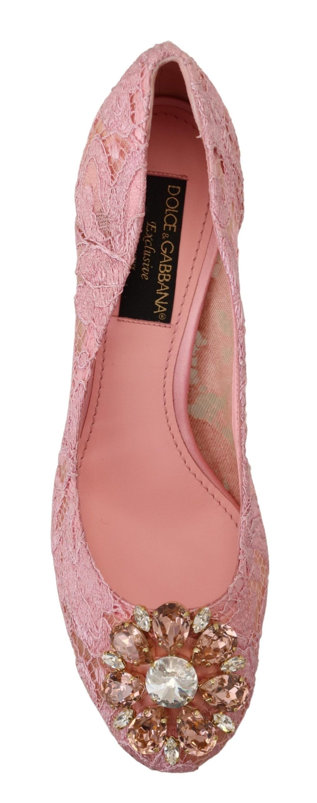 Pastel Pink Lace Crystal Embellished Pumps