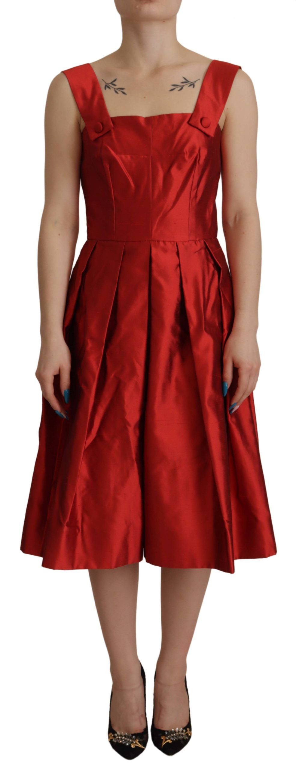 Radiant Red Silk A-Line Midi Dress