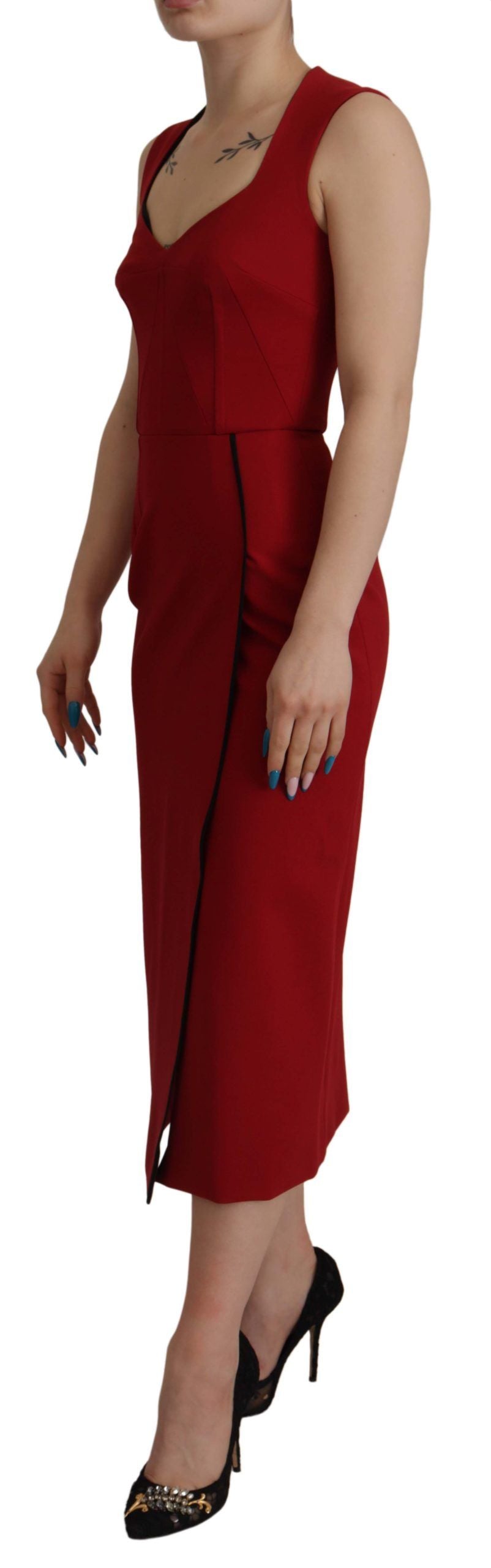 Elegant Red Bodycon Midi Dress