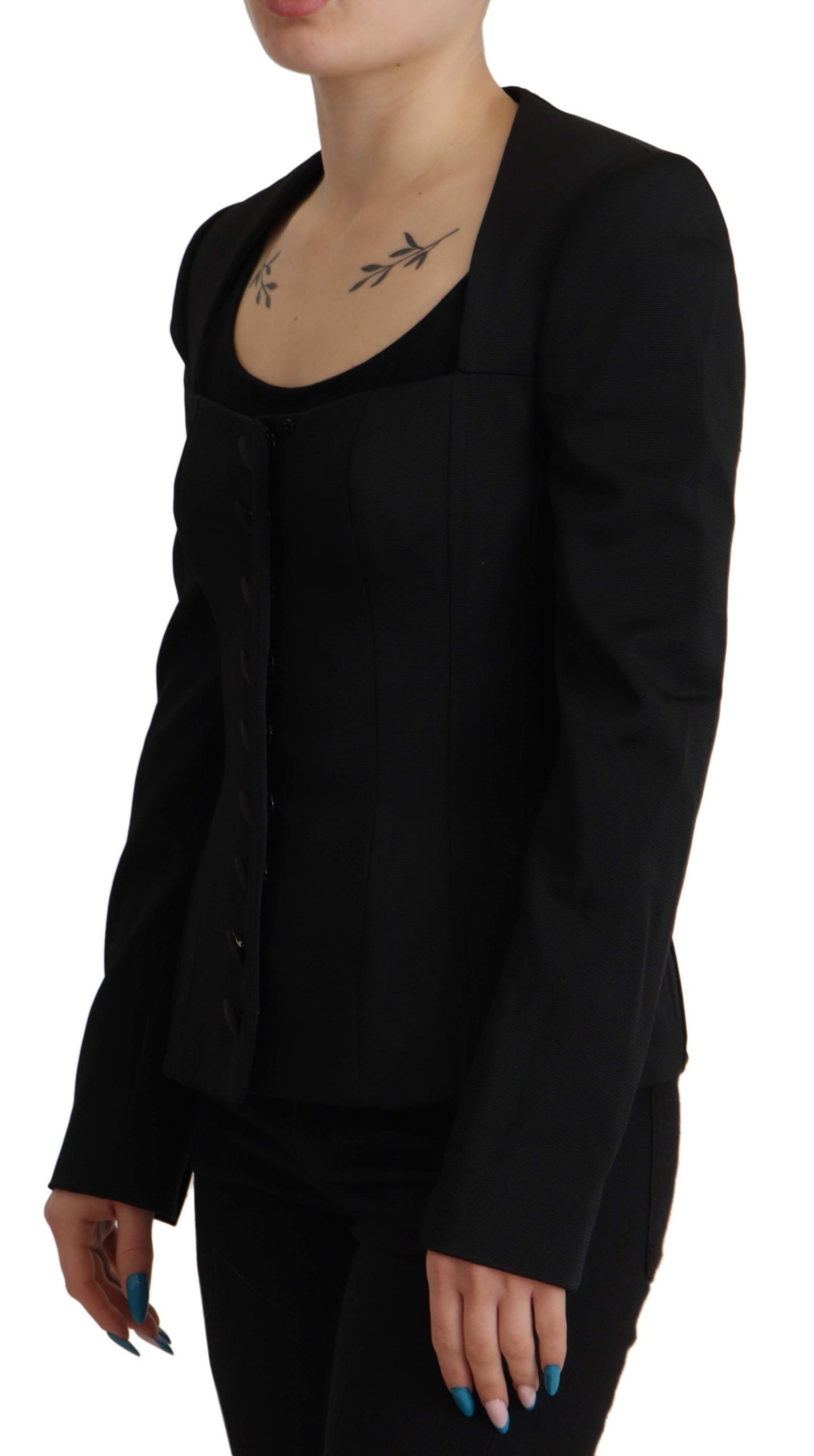 Sleek Black Snap Jacket with Silk Lining