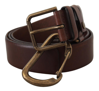 Elegant Brown Leather Belt with Metal Buckle