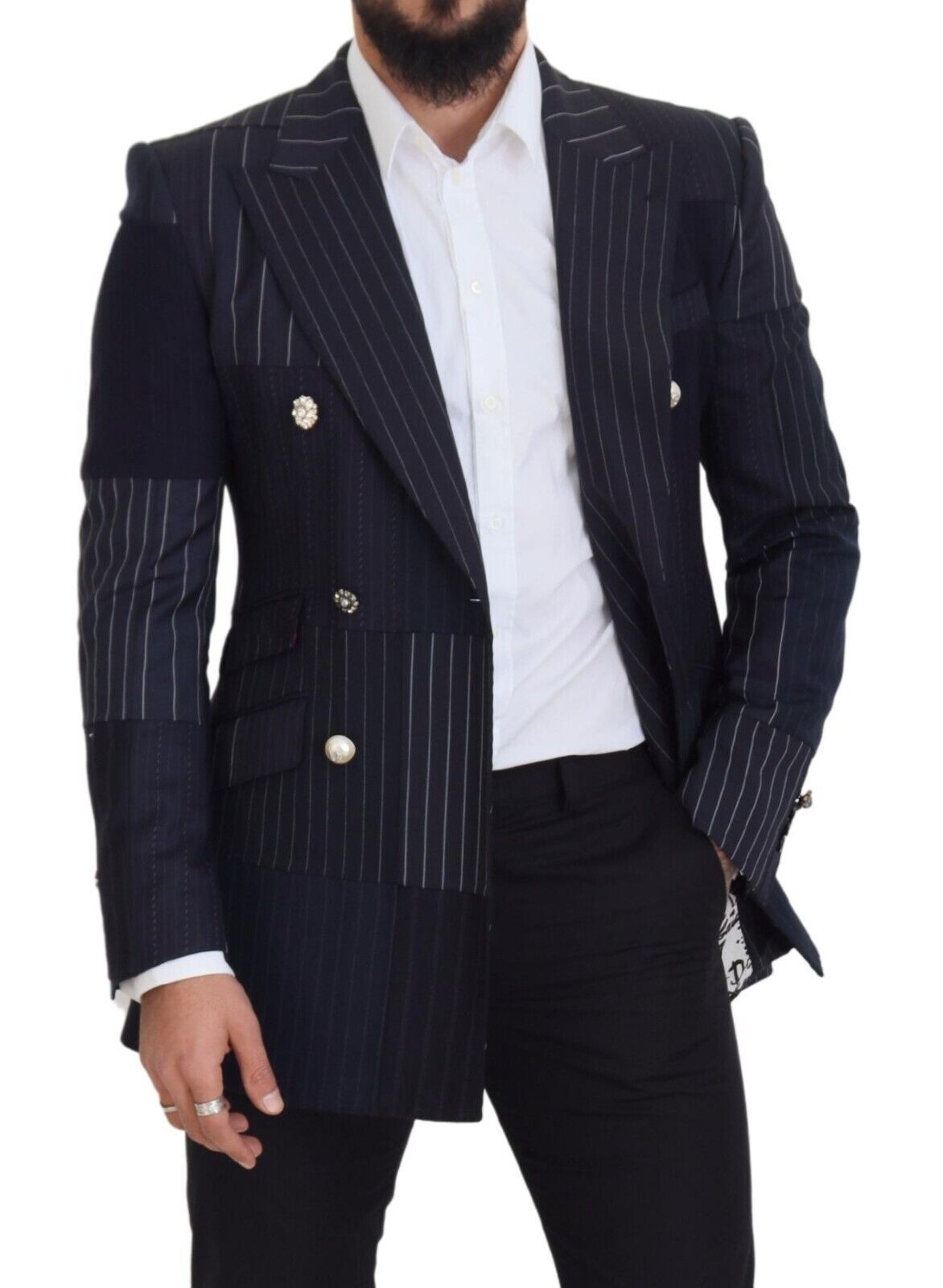 Navy Blue Double Breasted Slim Fit Blazer