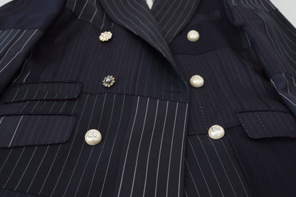 Navy Blue Double Breasted Slim Fit Blazer