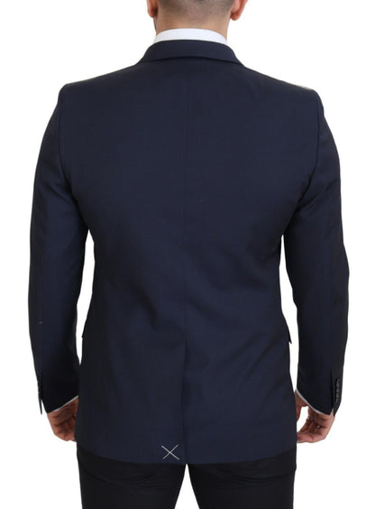 Elegant Dark Blue Slim Fit Wool Blazer