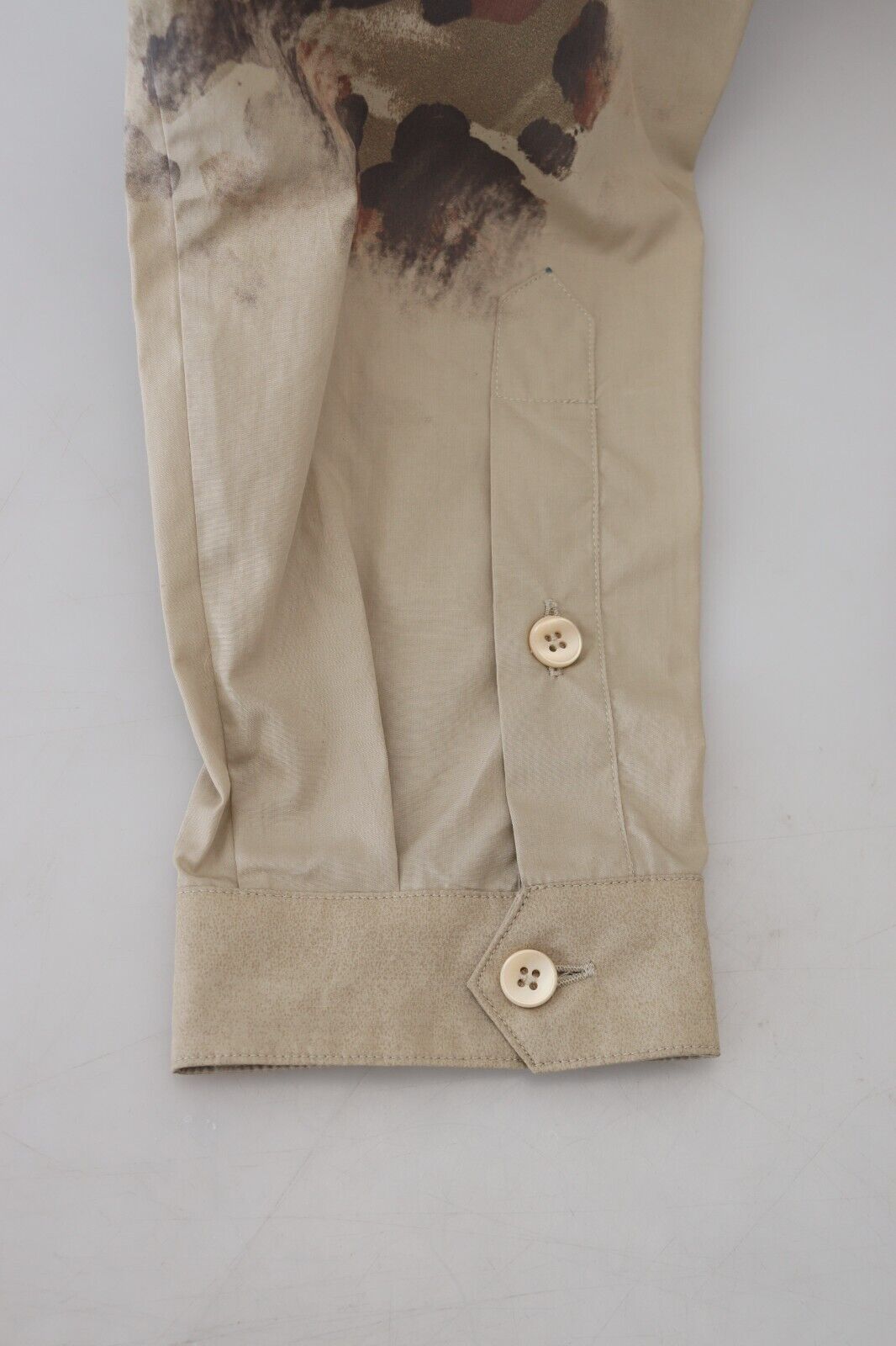 Beige Cotton Button-Down Casual Shirt