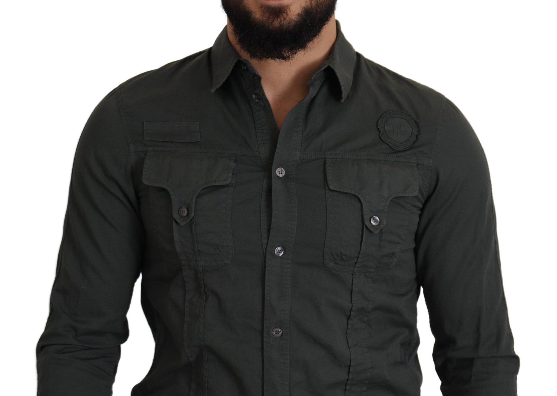 Sleek Dark Gray Cotton Casual Shirt