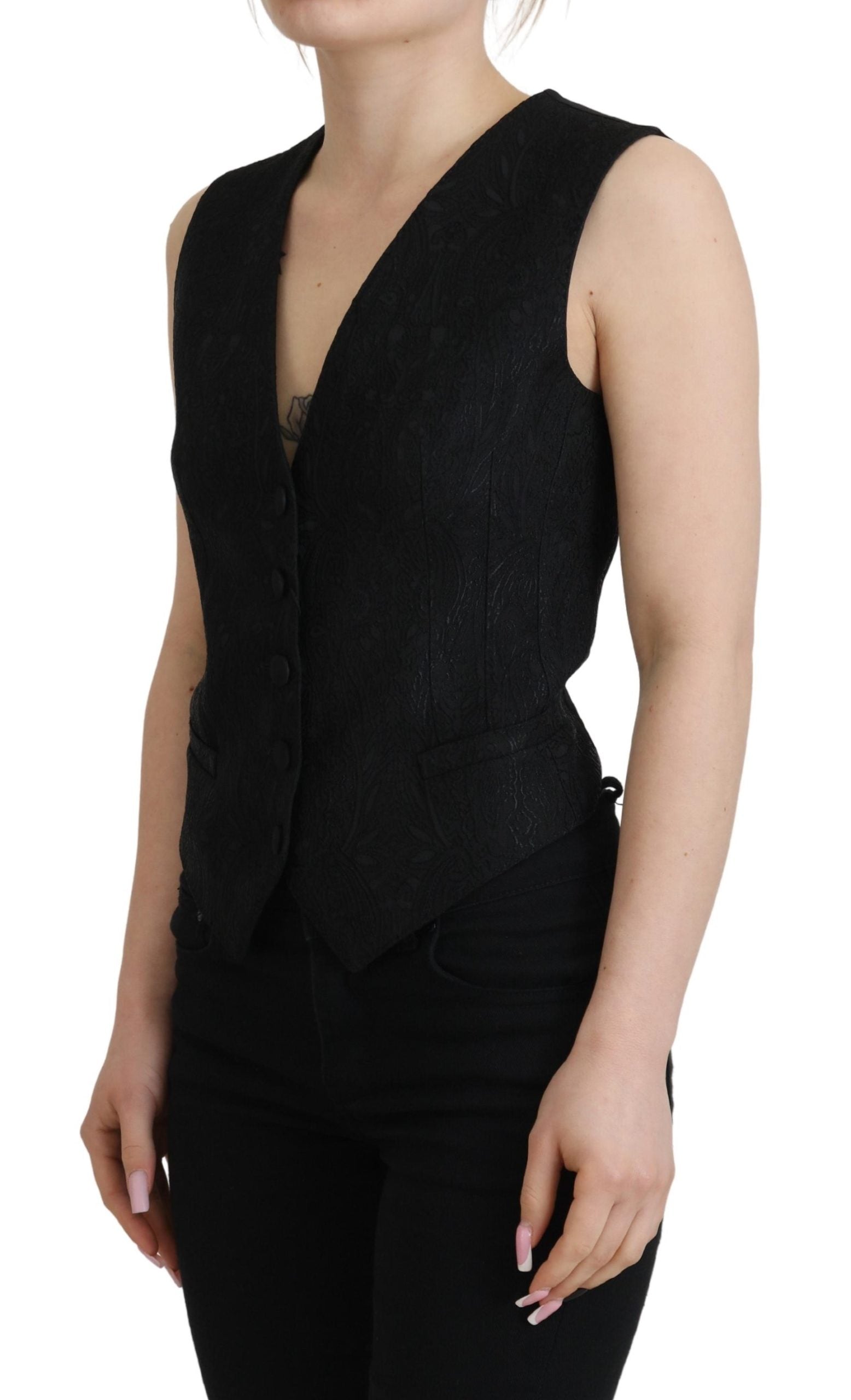 Elegant Black Silk Blend Waistcoat Vest