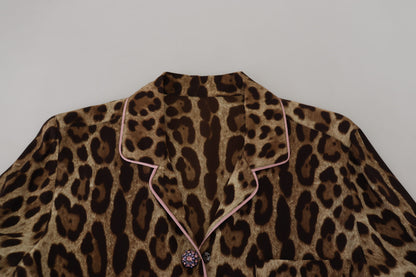 Elegant Silk Leopard Print Collared Top