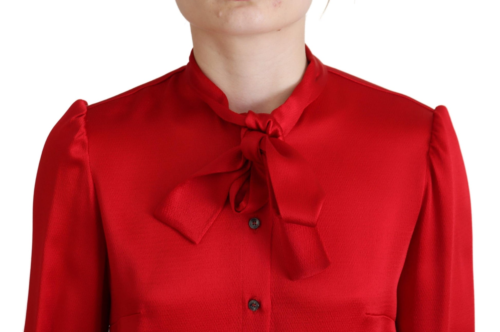 Elegant Red Ascot Collar Blouse