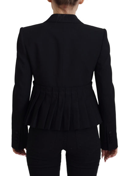 Elegant Black Stretch Wool Blazer