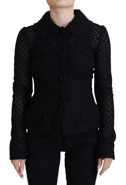 Elegant Black Wool Blend Button Down Jacket