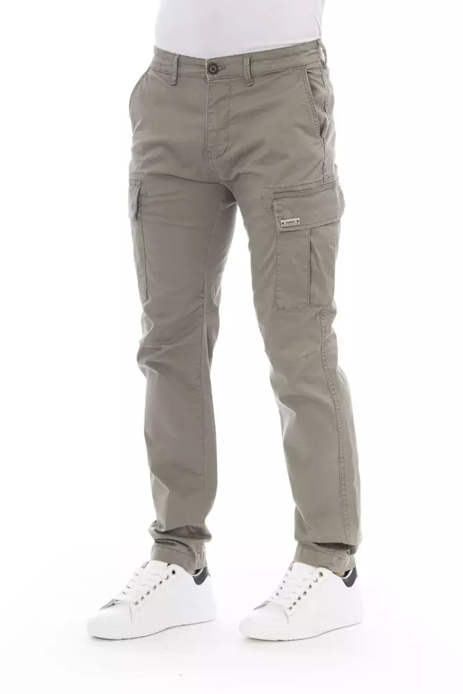 Beige Cotton Men Cargo Trouser