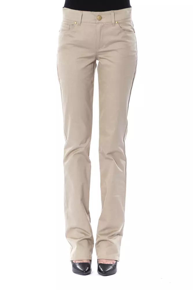 Beige Cotton Women Pants