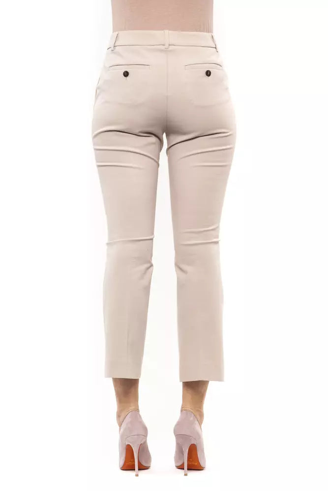 Beige Cotton Women Trouser