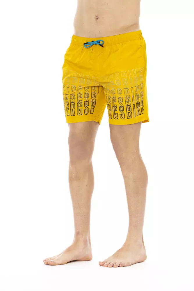 Yellow Polyester Men Swim Shorts