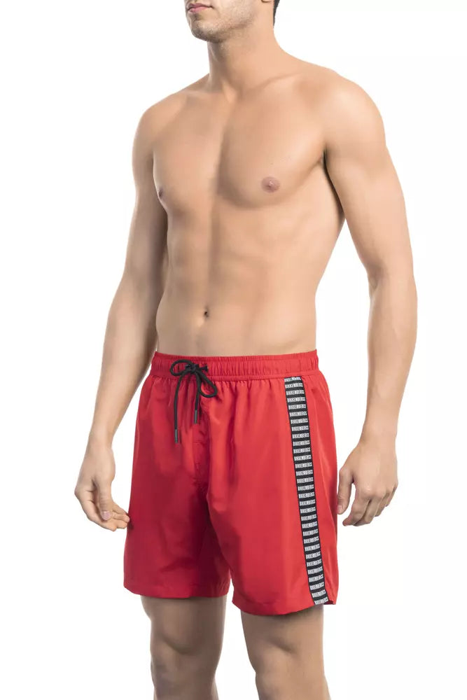 Red Polyester Men Swim Short