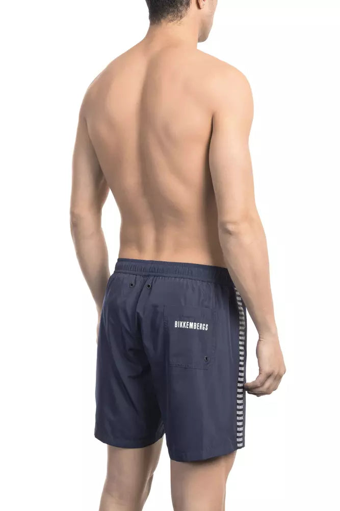 Blue Polyester Men Swim Short