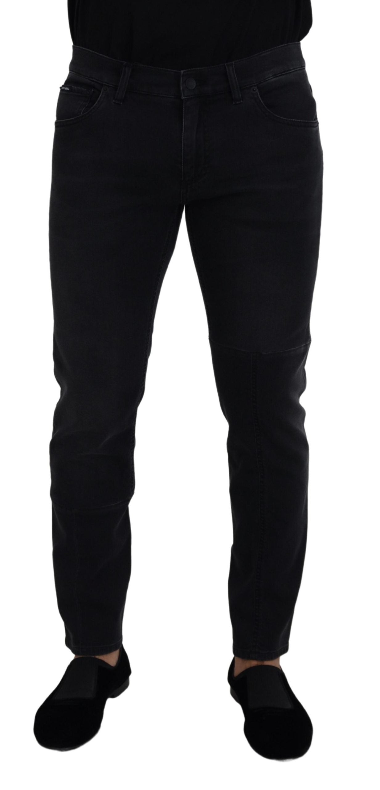 Sleek Black Cotton Blend Denim Pants