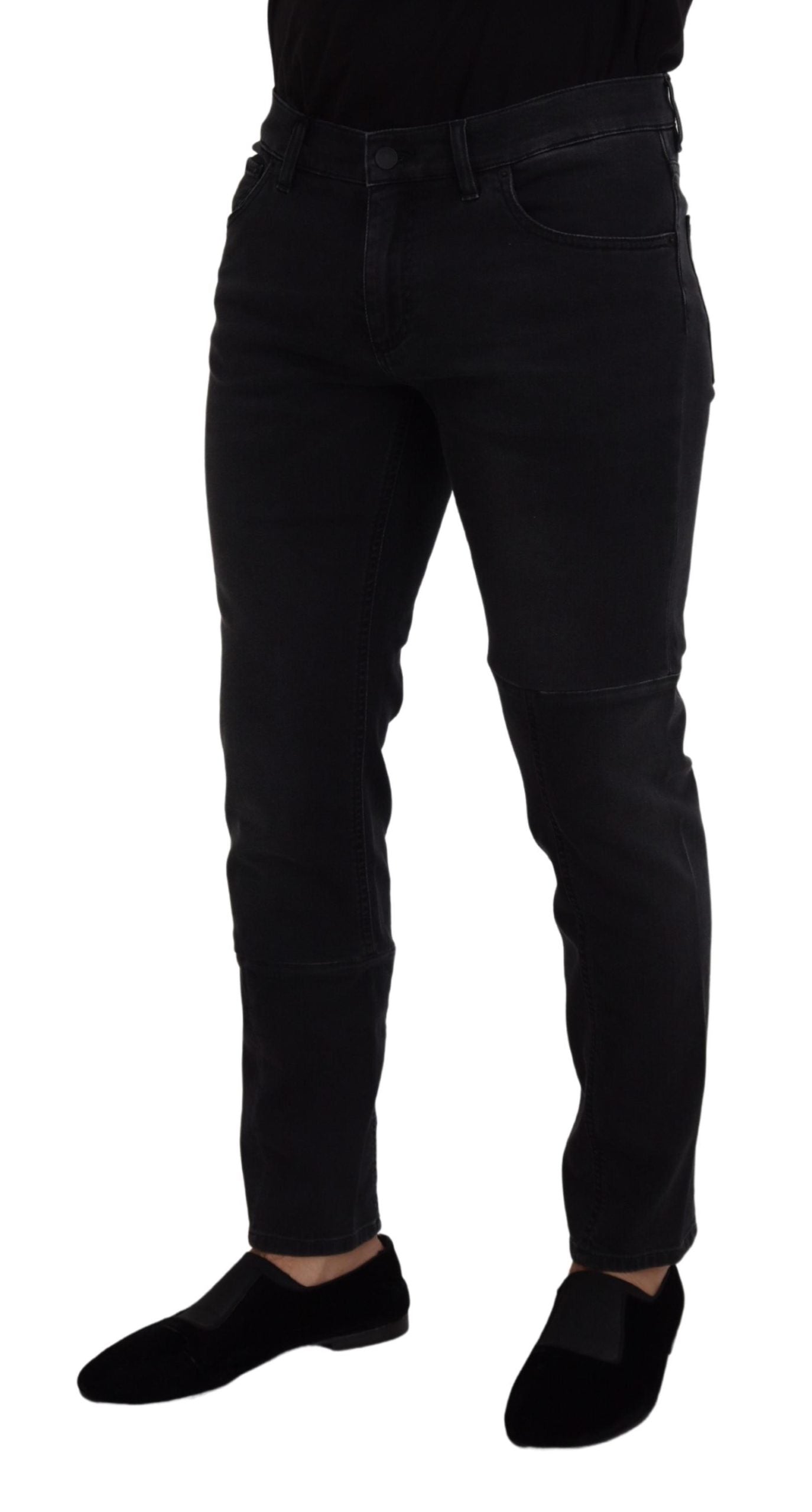 Sleek Black Cotton Blend Denim Pants