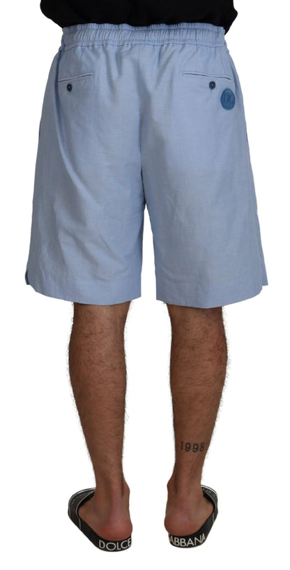 Elegant Light Blue Linen-Cotton Summer Shorts