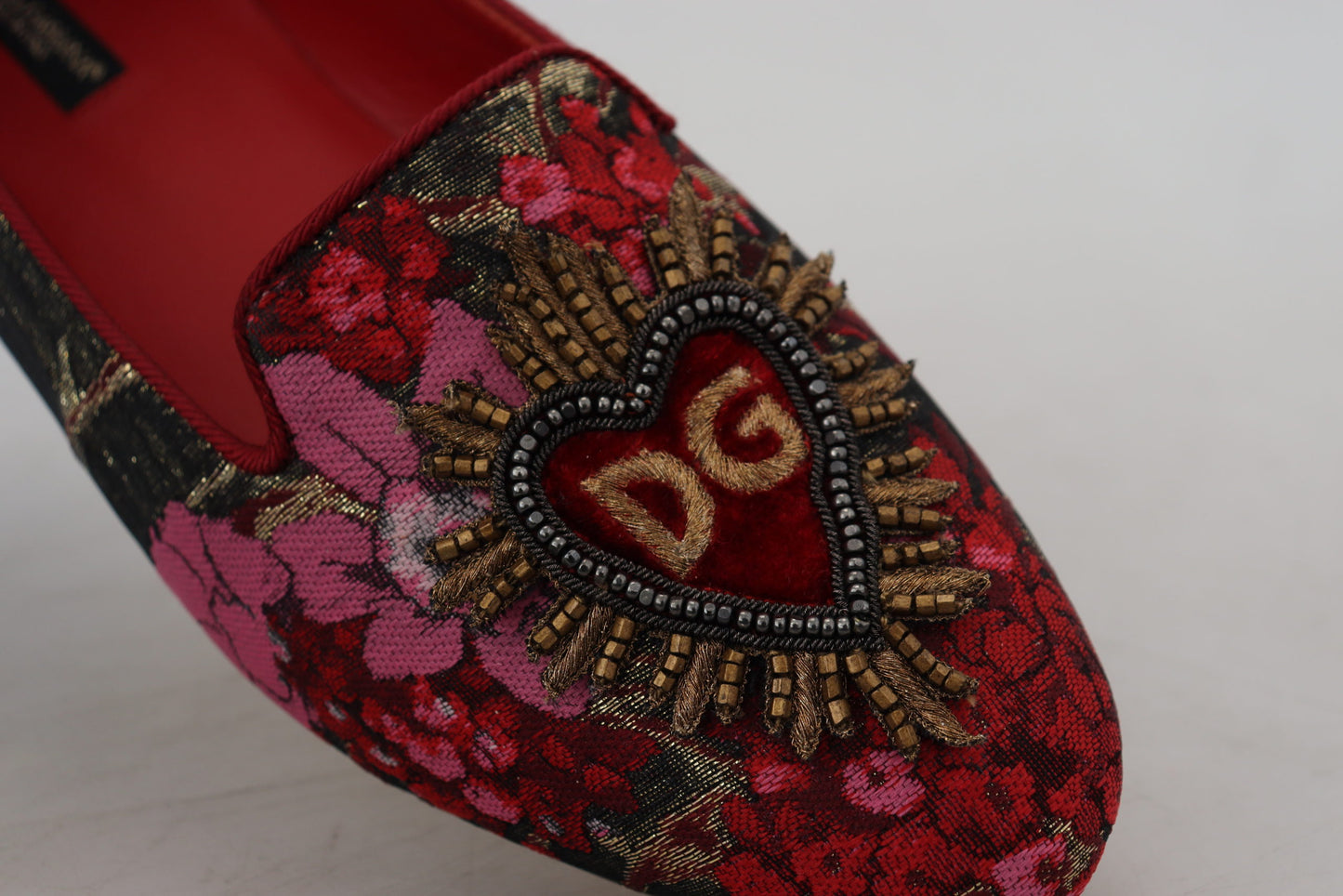 Multicolor Leather and Fabric Flats with Sacred Heart Patch