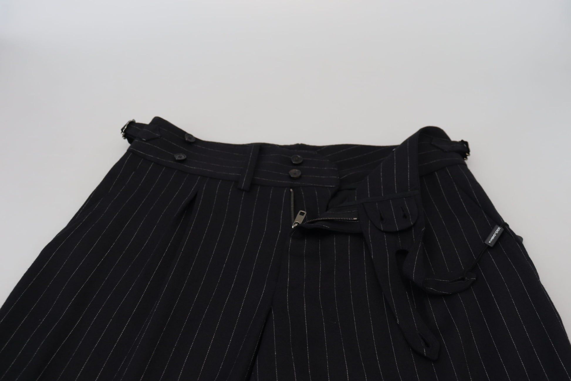 Elegant Black Striped Wool Blend Trousers