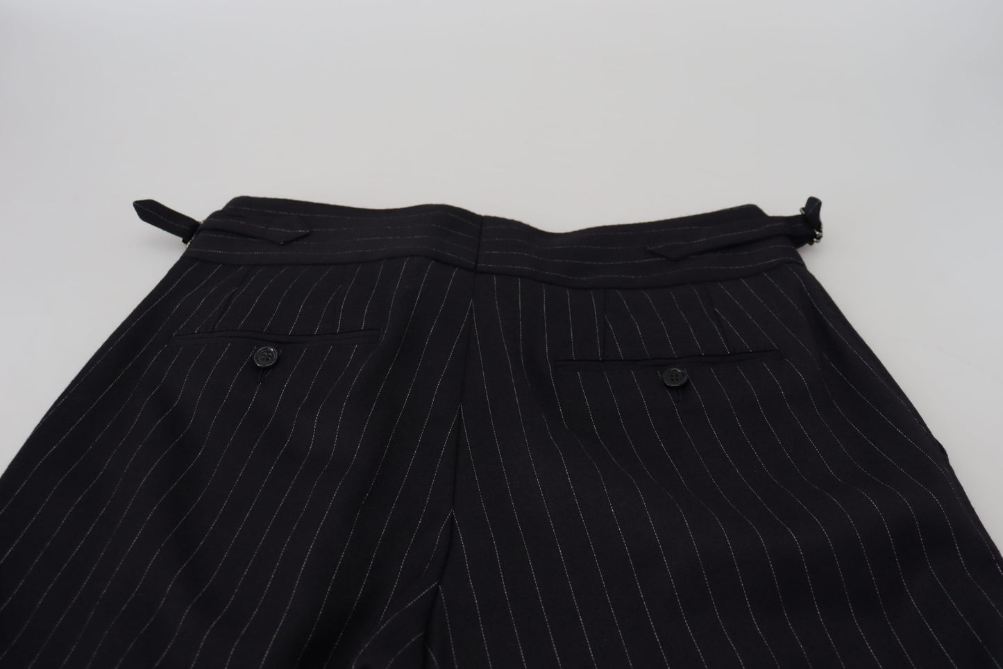 Elegant Black Striped Wool Blend Trousers