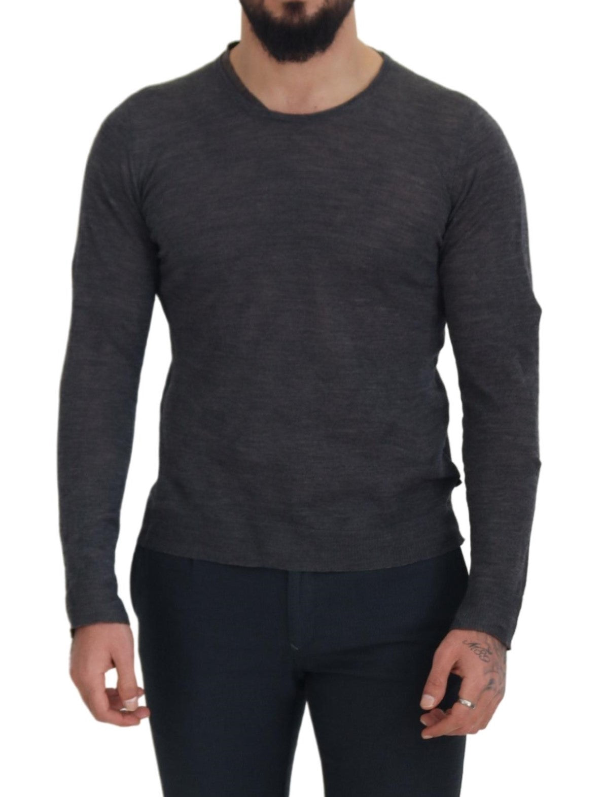 Sleek Gray Crewneck Pullover Sweater