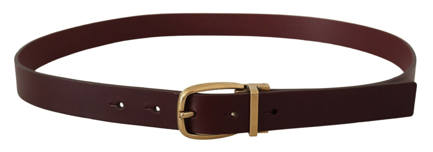 Elegant Brown Leather Belt with Gold Buckle