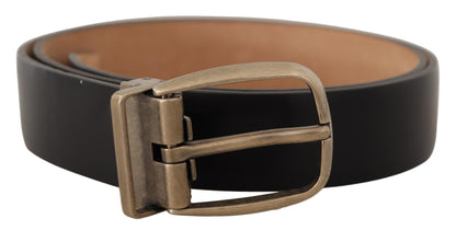 Elegant Black Leather Belt with Metal Buckle