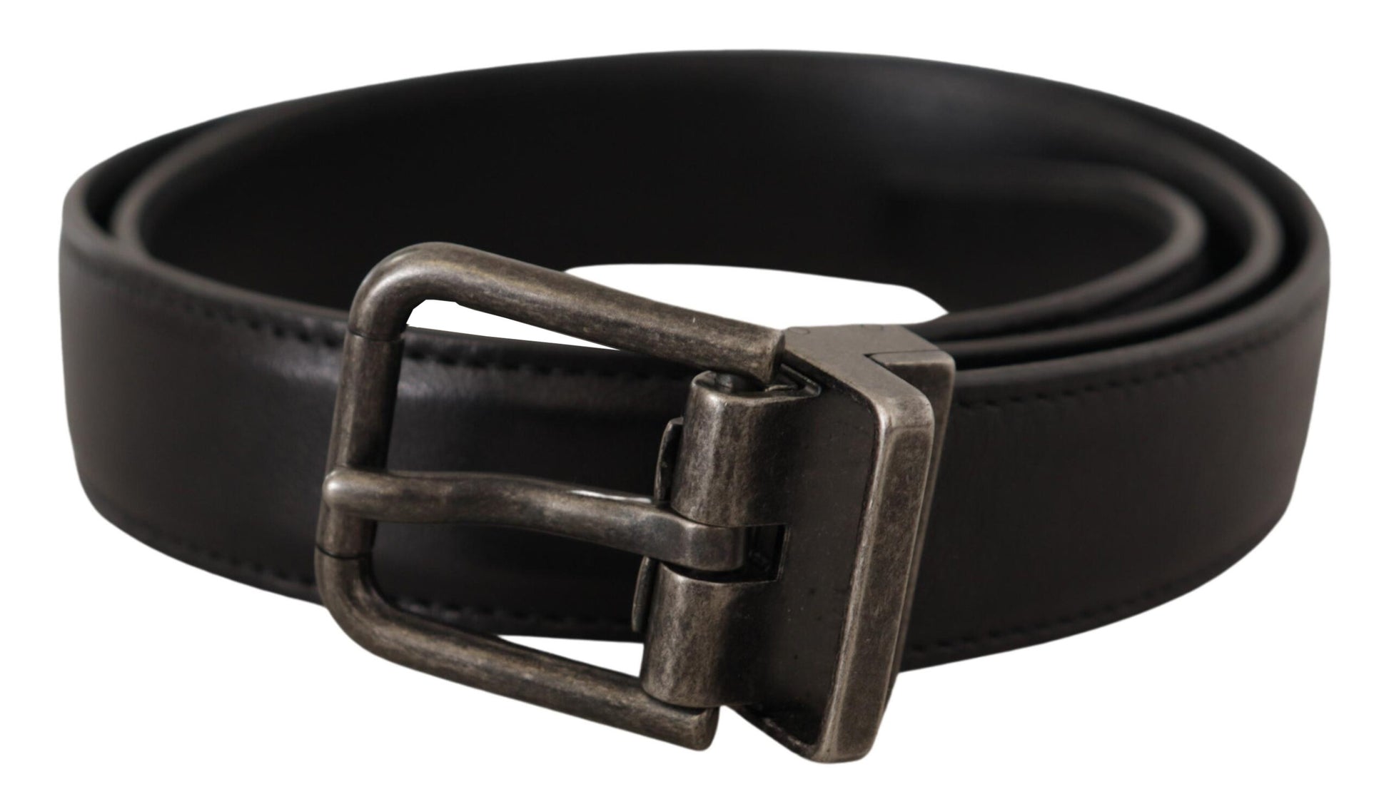 Elegant Black Leather Belt with Metal Buckle