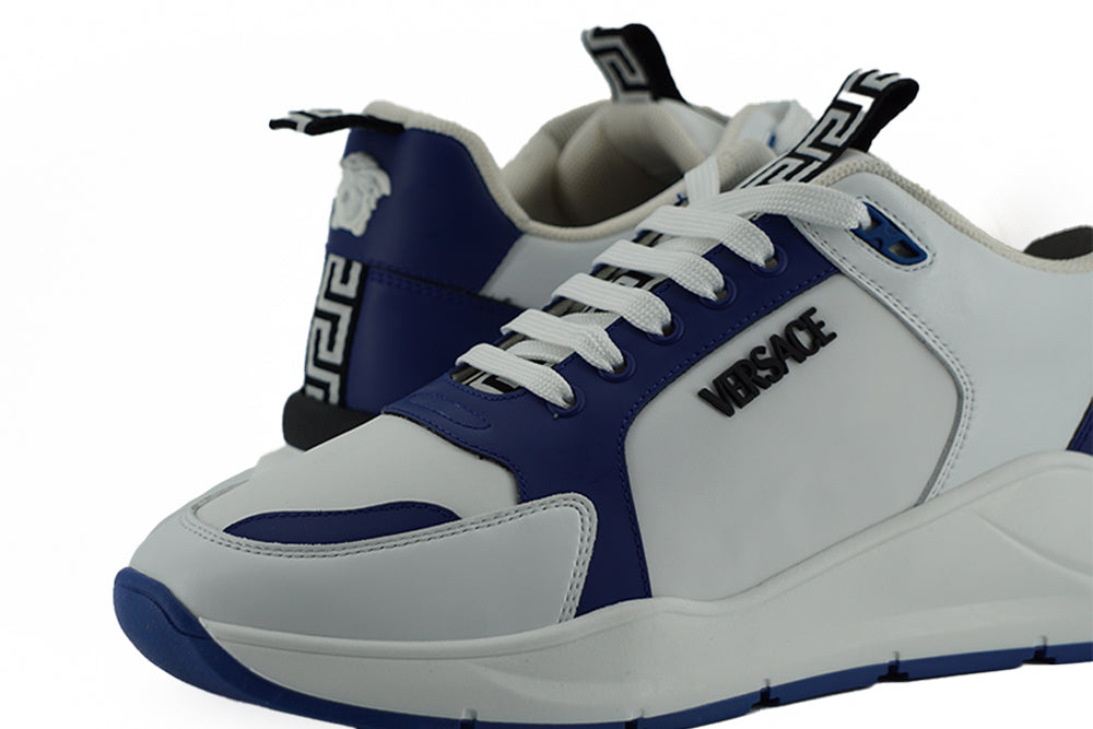 Elegant Blue and White Leather Sneakers